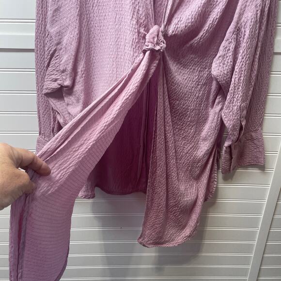 Zara Pink Lilac Oversized Knotted Back Long Sleeve Button Front Shirt Size S - Picture 7 of 11